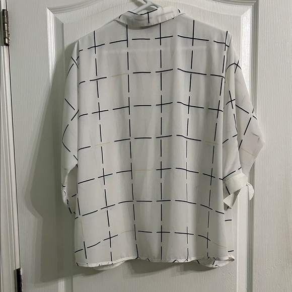 Alfani Size Large White 3/4 Button-Down Shirt with Black/Yellow Grid Print - Picture 4 of 11